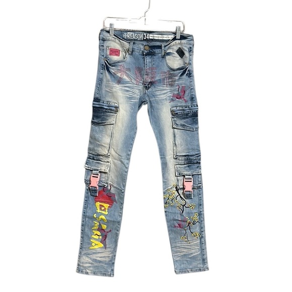 Reason NY Handcrafted Men's ManufacturedFaded Slim Fit Jeans Size 34